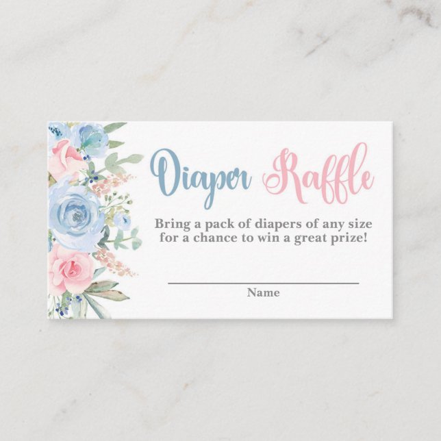 Gender reveal floral Diaper Raffle Enclosure Card (Front)