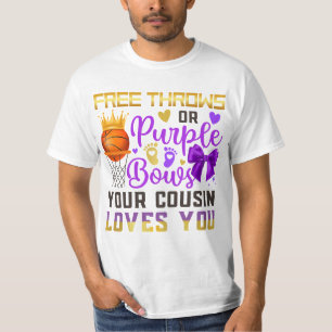 Gender Reveal Free Throws or Purple Bows Cousin T-Shirt