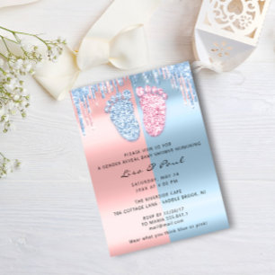 Gender Reveal Glitter DripsPink Blue Baby Boy Girl Invitation