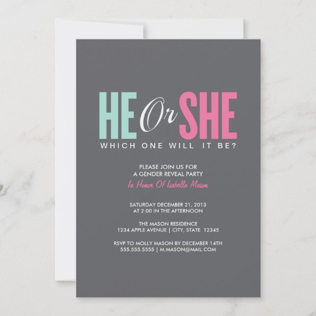 Gender Reveal | Grey Party Invite (Front)