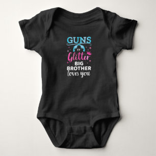 Gender reveal guns glitter brother baby party bodysuit