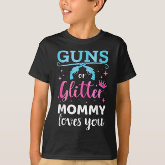 Gender reveal guns or glitter mummy matching baby  T-Shirt