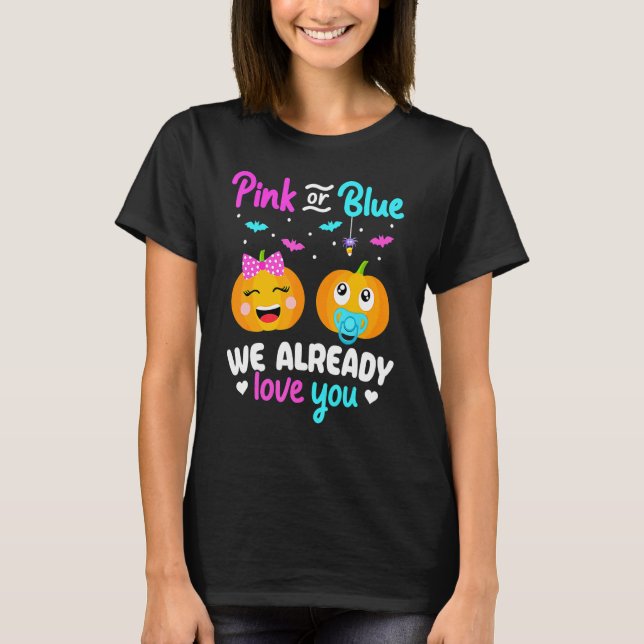 Gender Reveal Halloween Pregnancy Announcement Pin T-Shirt (Front)