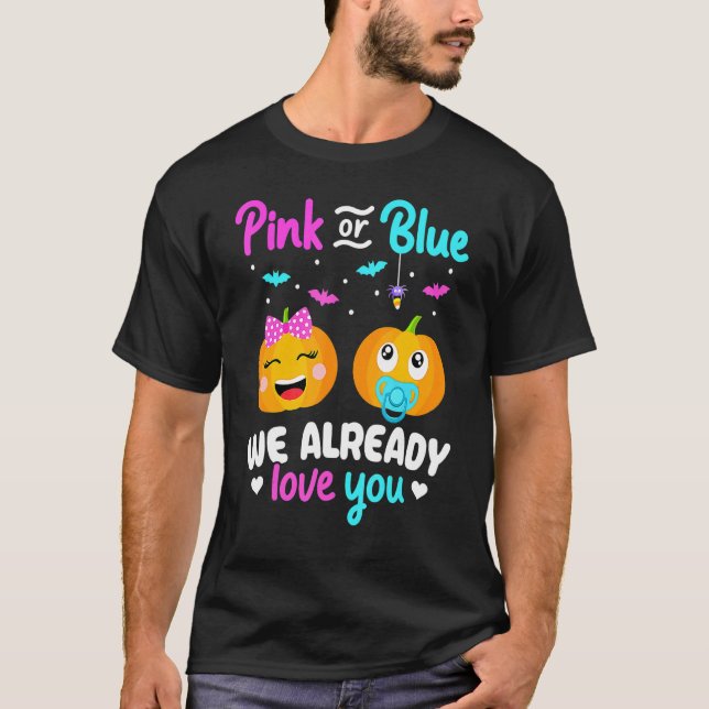 Gender Reveal Halloween Pregnancy Announcement Pin T-Shirt (Front)