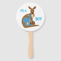 Gender reveal hand fan with a kangaroo mum