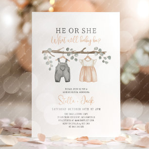 Gender Reveal He or She Clothesline  Invitation