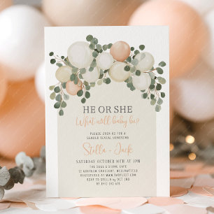Gender Reveal He or She Greenery Balloons  Invitation