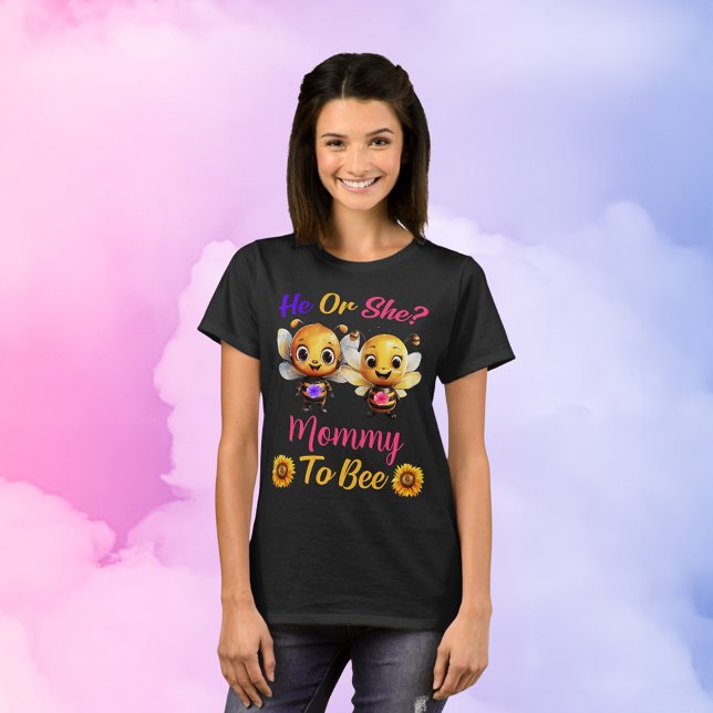 Gender Reveal He or She Mummy to Bee Womens Black T-Shirt (Gender Reveal He or She Mommy to Bee Womens Black T-Shirt)
