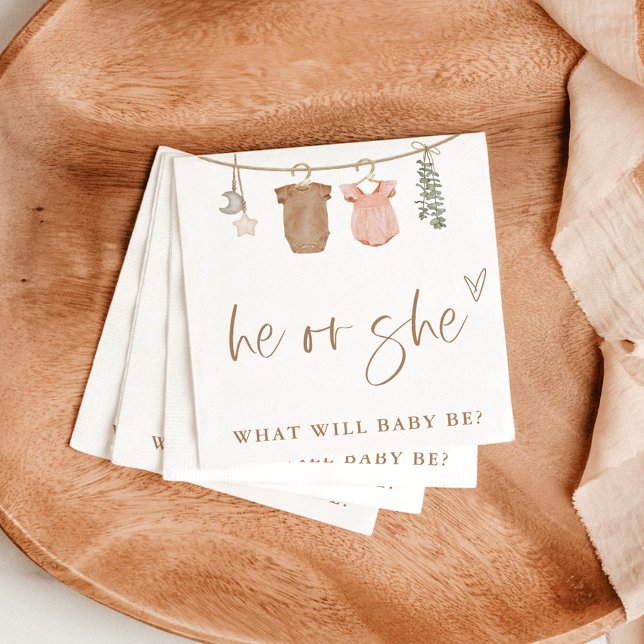 Gender Reveal He or She Napkins | Neutral Reveal  (Creator Uploaded)