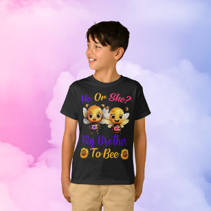 Gender Reveal He She Big Brother to Bee Boys Black T-Shirt