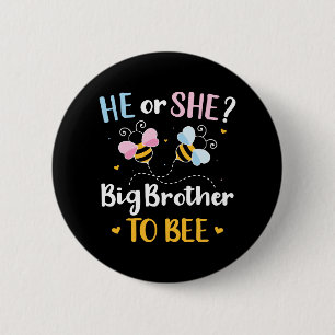Gender reveal he she brother matching baby party 6 cm round badge