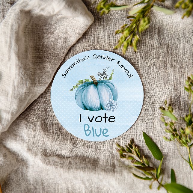 Gender Reveal I Vote Blue Pumpkin Baby Shower Classic Round Sticker (Creator Uploaded)