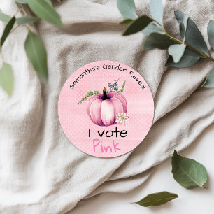 Gender Reveal I Vote Pink Pumpkin Baby Shower Classic Round Sticker