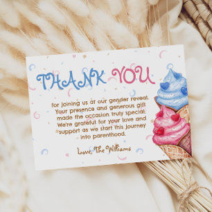Gender Reveal Ice Cream Pink Blue  Thank You Card