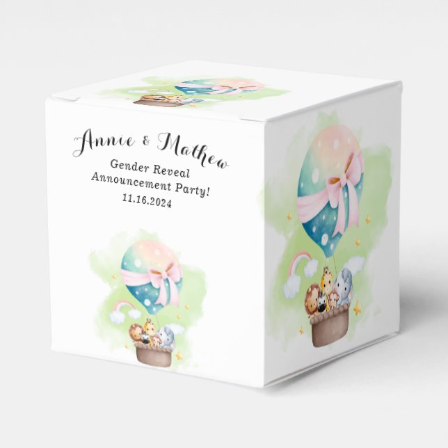  Gender Reveal in Sage Baby Animals Safari  Favour Box (Front Side)