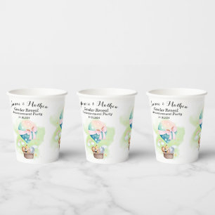 Gender Reveal in Sage Baby Animals Safari Paper Cups
