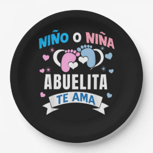 Gender Reveal in Spanish Paper Plate