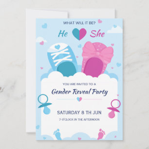 Gender Reveal invitation baby shoes