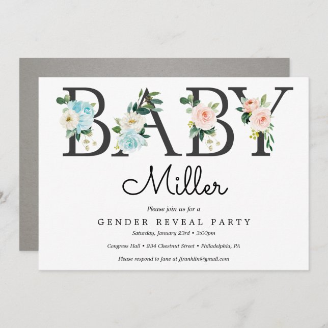 Gender Reveal Invitation - Baby Shower Boy or Girl (Front/Back)