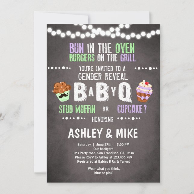 Gender Reveal Invitation BabyQ BBQ Couples Shower (Front)