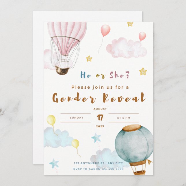 gender reveal invitation balloon cloud (Front/Back)