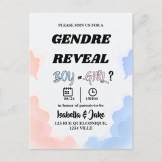 Gender Reveal Invitation Boy or Girl Cloud Postcard