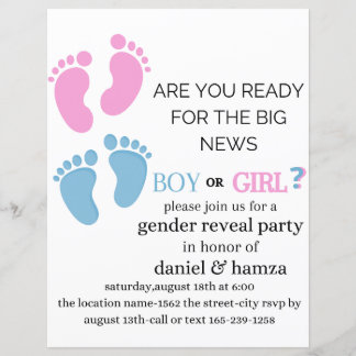 gender reveal invitation, he or she invite, feet
