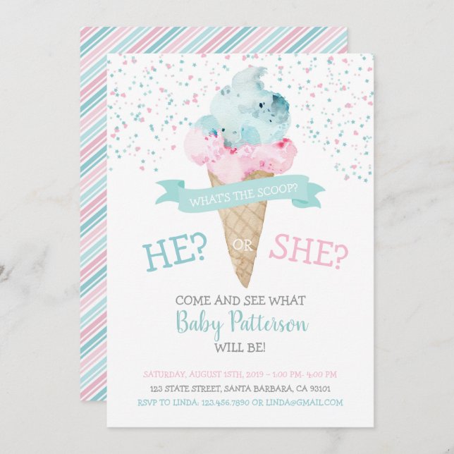 Gender Reveal Invitation Ice Cream Party (Front/Back)