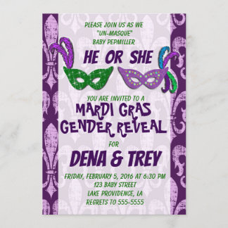 Gender Reveal Invitation, Marid Gras Gender Reveal Invitation