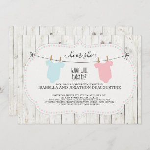 Gender Reveal Invitation Rustic Clothesline