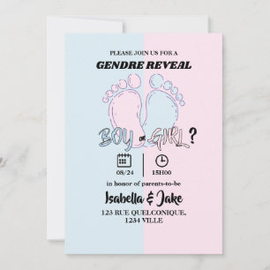 Gender Reveal Invitation Split Blue Pink Feet