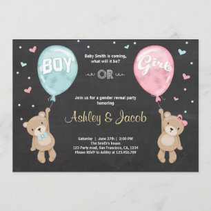 Gender reveal invitation Teddy bears Boy or Girl