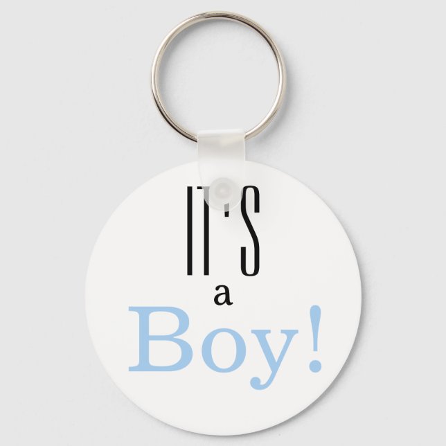 Gender Reveal It's a Boy! Baby Shower Key Ring (Front)