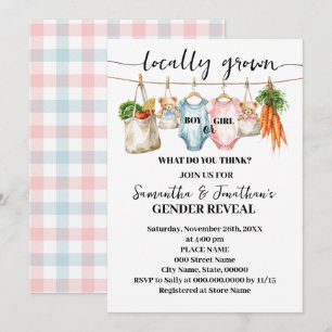Gender Reveal Locally Grown Baby is coming Invitation