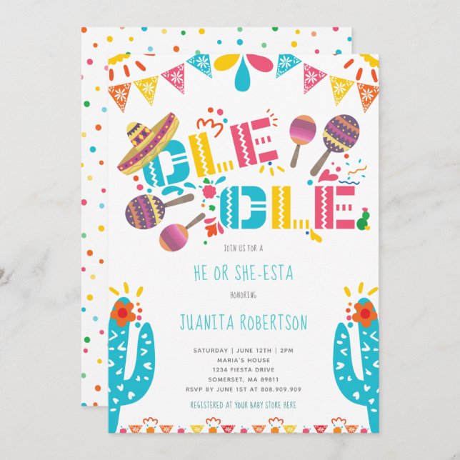 Gender Reveal Mexican Fiesta He Or She Invitation (Front/Back)