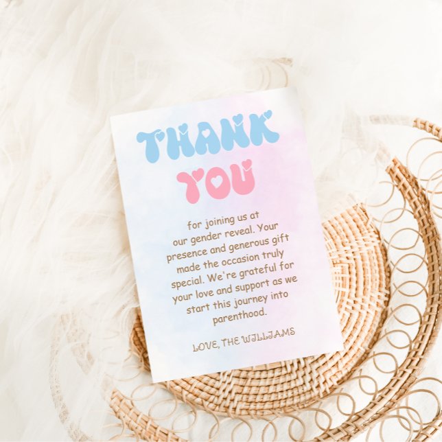 Gender Reveal Minimal Modern Pink Blue Thank You Card (Creator Uploaded)
