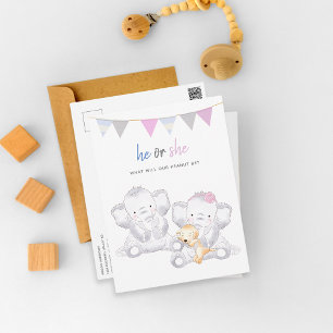 Gender Reveal Modern Elephants Party Postcard