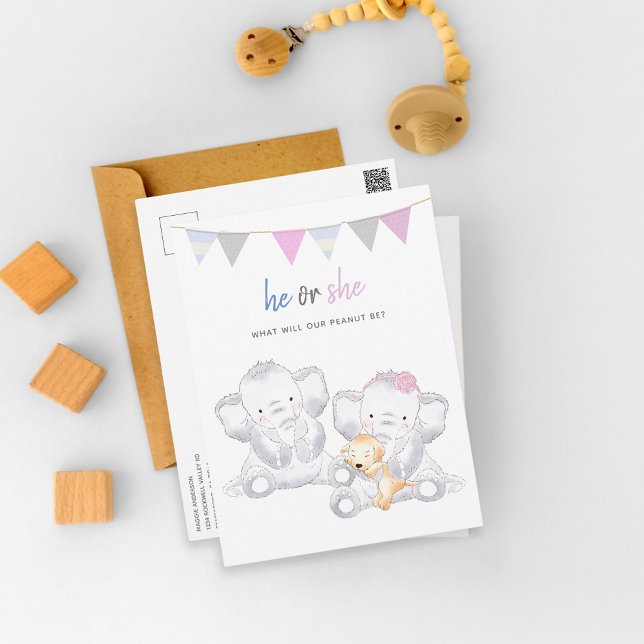 Gender Reveal Modern Elephants Party Postcard (Creator Uploaded)