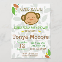 Gender Reveal Monkey Baby Shower Invitation