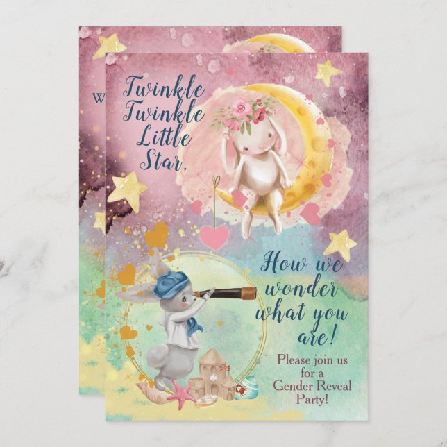 Gender Reveal or Twins Baby Shower Invitation (Front/Back)