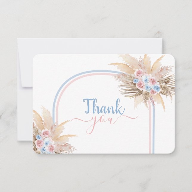 Gender Reveal Pampas Grass arch thank you card (Front)