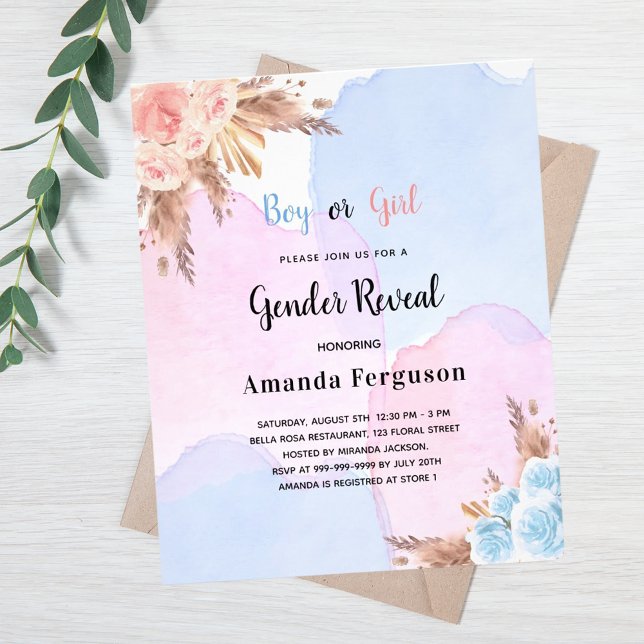 gender reveal pampas grass pink blue budget flyer (Creator Uploaded)