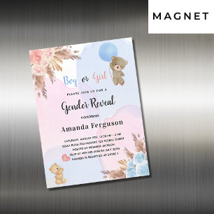 Gender reveal pampas teddy invitation magnet