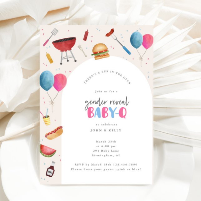 Gender Reveal Party Baby-Q (BBQ) Invitation (Gender Reveal Baby Q Invite)