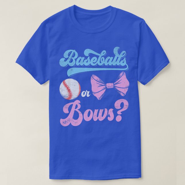 Gender Reveal Party Baseball Or Bows Pregnant Preg T-Shirt (Design Front)