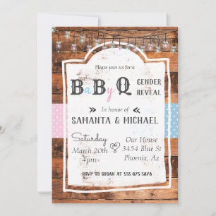 Gender Reveal Party BBQ Rustic Wood Country Invitation