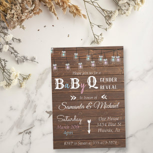 Gender Reveal Party BBQ Rustic Wood Invitation