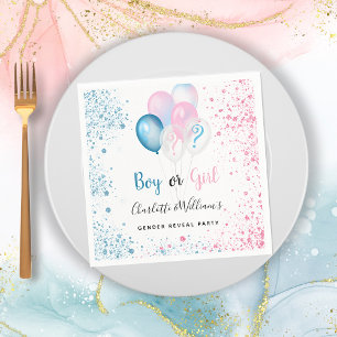 Gender reveal party boy girl blue pink glitter napkin