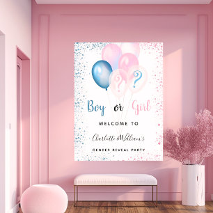 Gender reveal party boy girl blue pink glitter poster