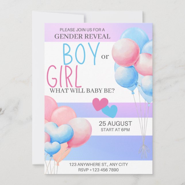 gender reveal party,boy or girl,pink and blue  holiday card (Front)